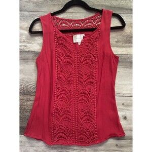 Skies Are Blue Women's Medium Bright Red Embroidered Rayon Sleeves Blouse